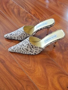 Monzo & Franco Slip In Stiletto Cheetah Pointed Toe Mules Sz 9